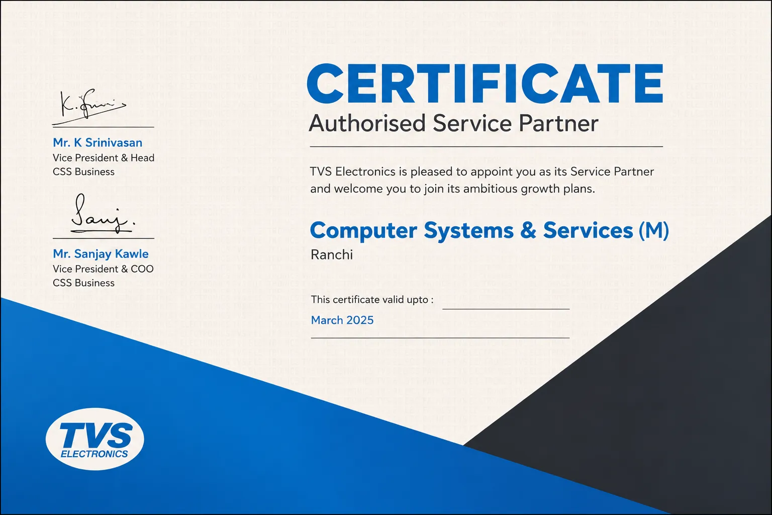 TVS Certificate